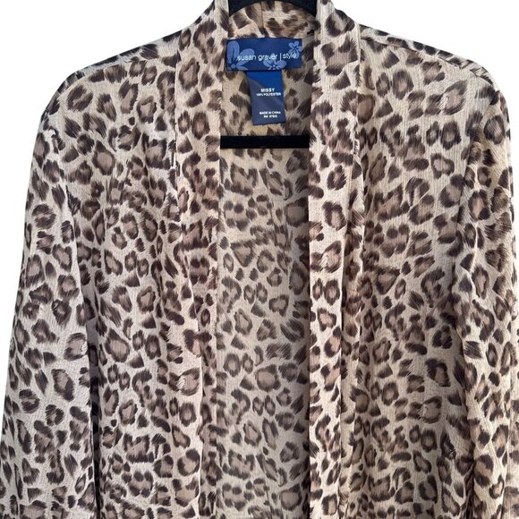 Susan Graver Style Womens Leopard Print Semi Sheer Duster Cardigan Missy Size - Picture 6 of 8